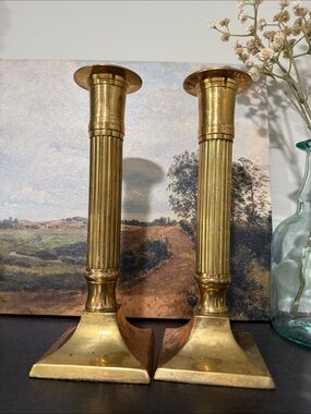 Pair of Vintage Brass Fluted Candlesticks - Gold Tone